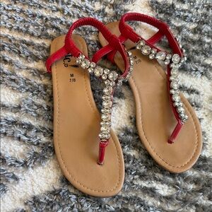 Rue21 Red Sandals with Crystal Embellishments